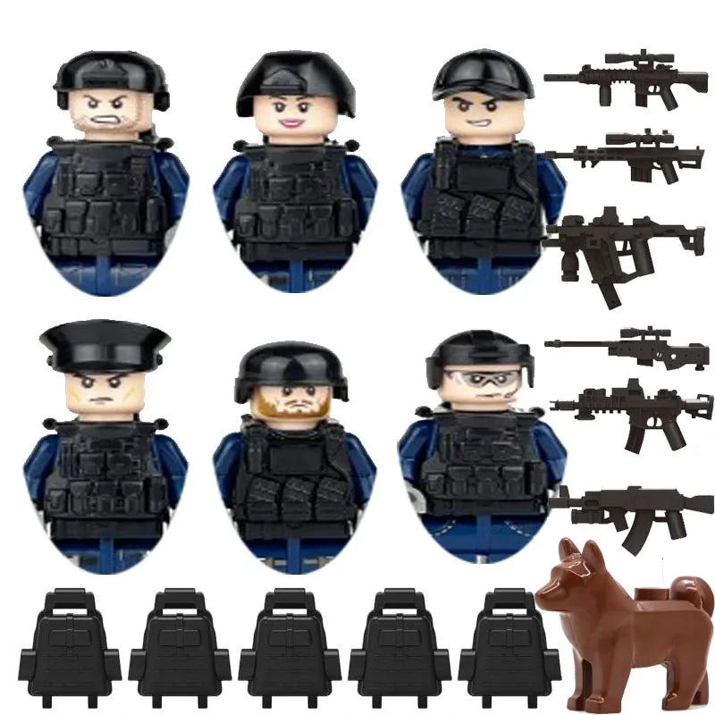 6Pcs Military Ghost Commando Army Soldiers Model Action Figure Blocks Construction Building Bricks Toys For Children
