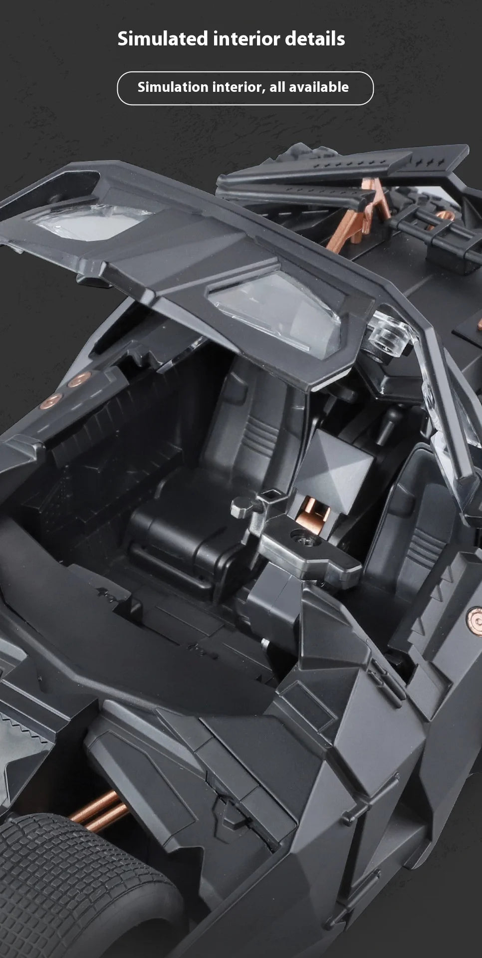 1:18 Cool Batmobile alloy model toys, exquisite desktop ornaments, cool sound and light spray, Christmas gifts