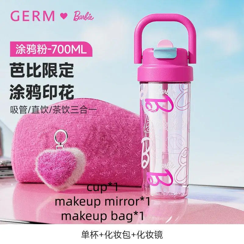 500ml/750ml Summer Barbie Transparent Cup Straw Bead Chain makeup Combo Portable Lightweight Drink Cup For School & Office Use