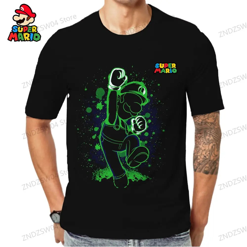 Super Mario Oversize Parent-child Wear Short Sleeve 2024 Quick Dry Men's Children's T-Shirt Fashion Anime Tops Harajuku Style