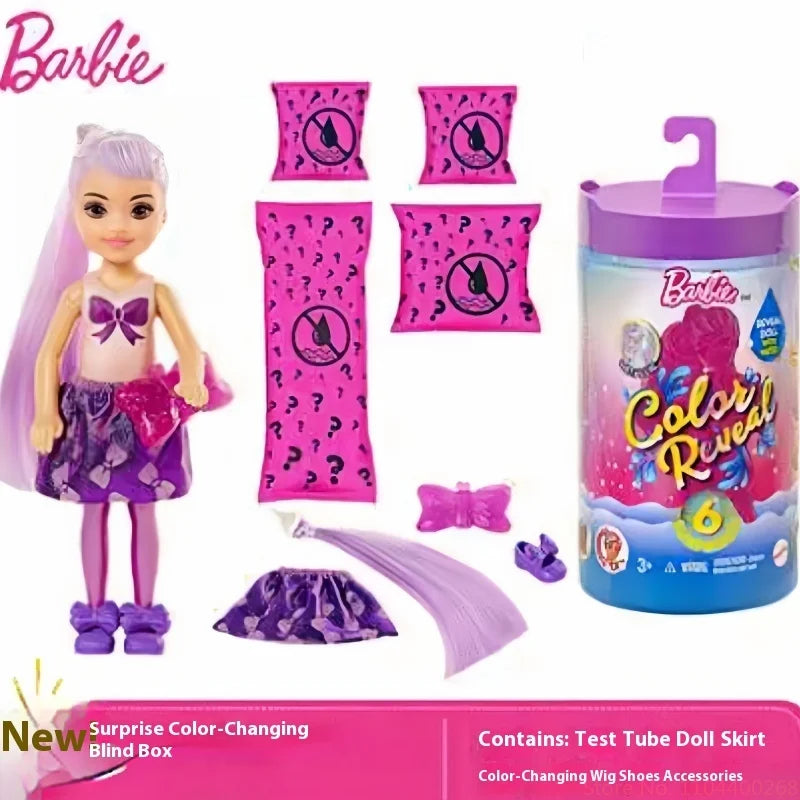 Original Barbie Doll Little Kelly Surprise Warm Water Color Changing Blind Box Dress Up Game Accessories Toy Child Birthday Gift
