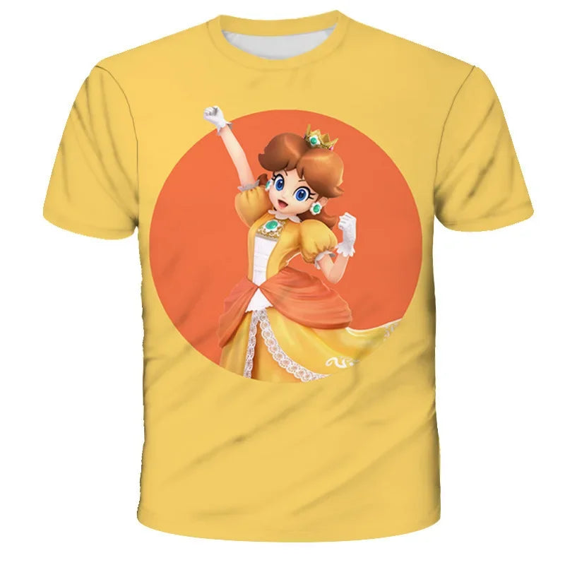Super Mario Peach Princess Anime Manga Summer Children's Clothes Short Sleeve Boys Girls Cute Casual Fashion T-shirt Kids