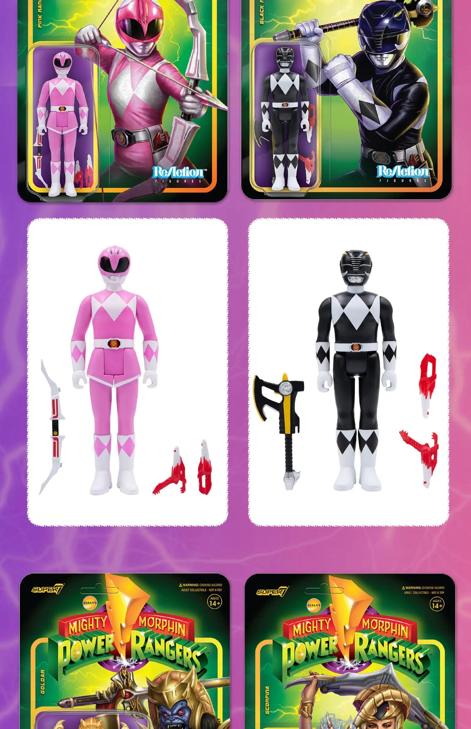 Super7 Mighty Morphin Power Rangers Carded Series 1 - Dragonzord, Red Ranger & Rita Repulsa Model Gift Set Toys