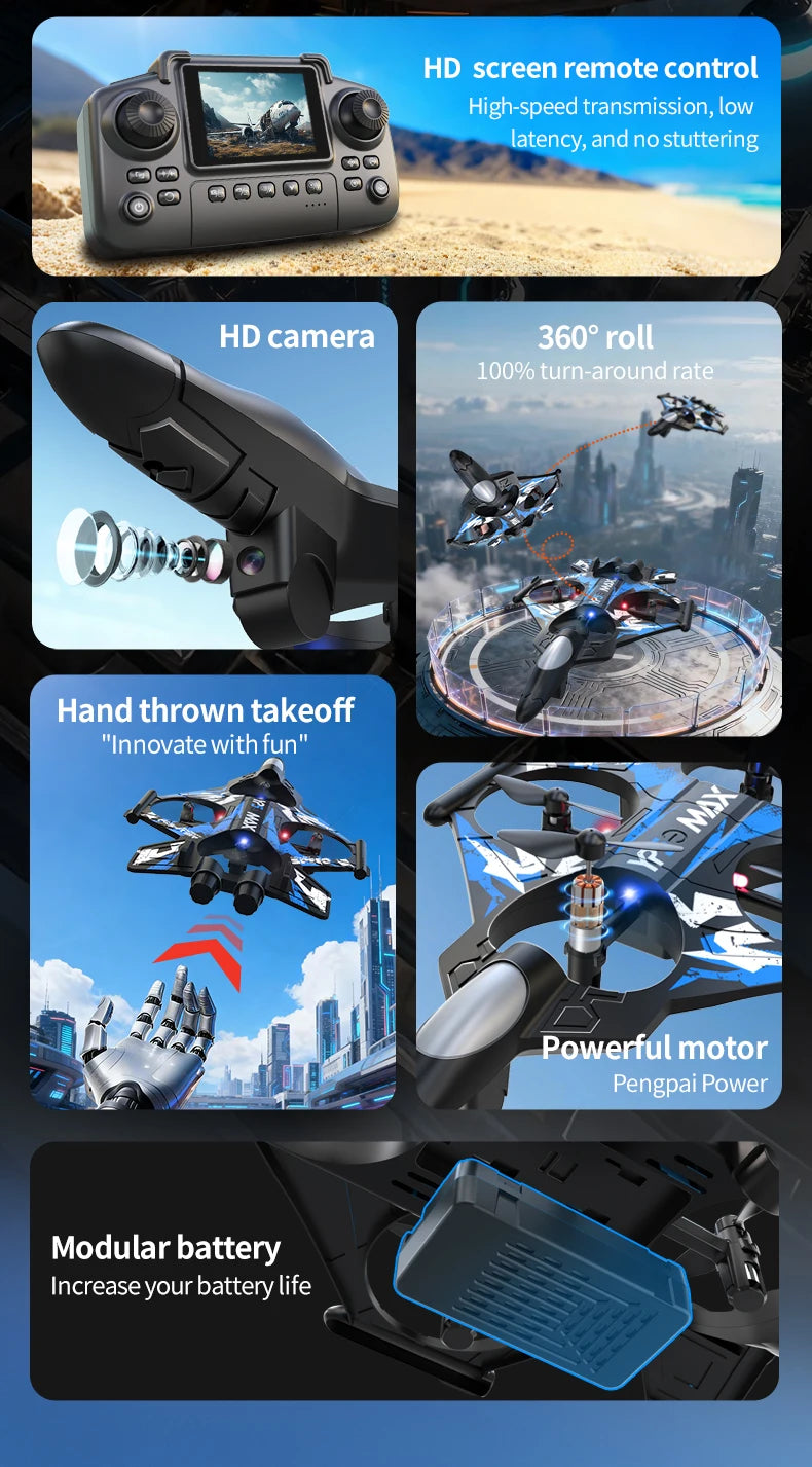 2026 New YP5MAX RC Foam Airplane 2.4GWIFI Fighter Stunt Tumbling Helicopter with Colored LED Lights Toys