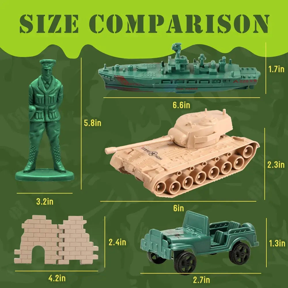 ViiKONDO Army Men Toy Military Playset Green vs Tan Soldier 30pcs Armored Vehicle Tank Fighter Warship Model Wargame Boy's Gift
