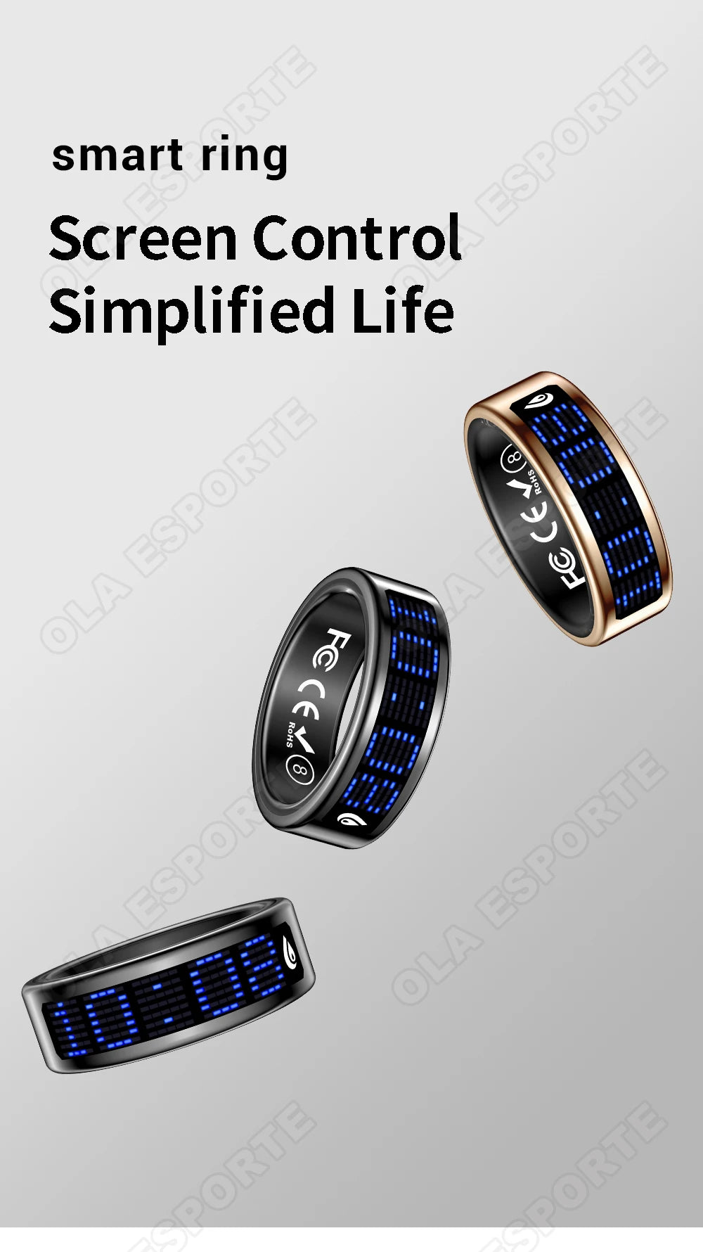 Call ID Reminder Smart Ring Display Screen and Touch,Tasbih Counter,Health Manager,5ATM Waterproof Multiple Sport Mode Men Women