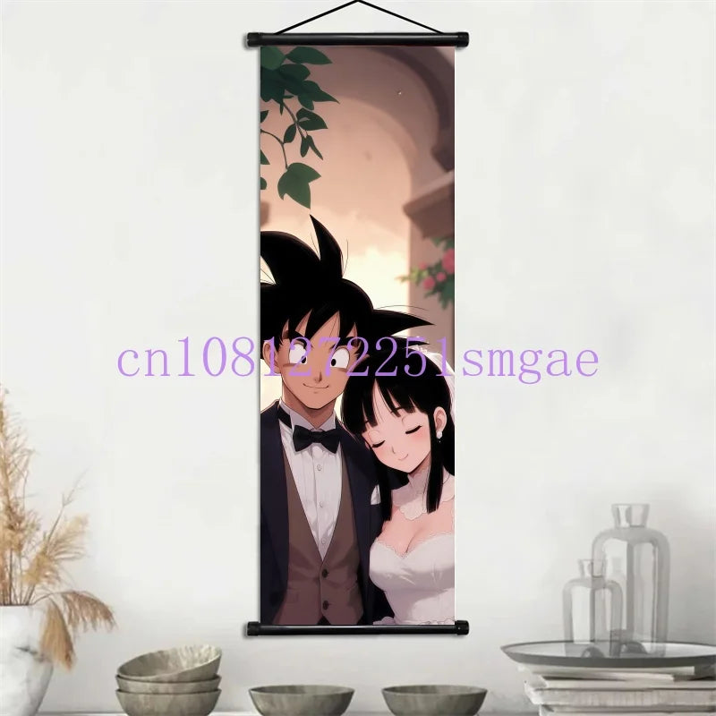 Dragon Ball Scrolls Picture Wall Art Goku Saiyan Hanging Painting Canvas Anime Poster Hot Blooded Home Decor Kawaii Kids Room