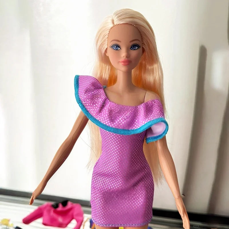 Original Mattel Odile Face Barbie Braid Doll Fashion Dressing And Matching Barbie Charm Gift Box Model Collection Toy Girl