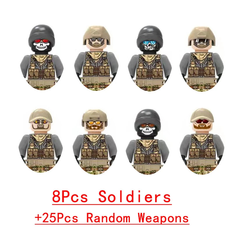 25/50/100Pcs Soldier Police Gangster WW2 Army Military Weapons SWAT Machine Gun Mortar Building Blocks Figure Model Brick Toy