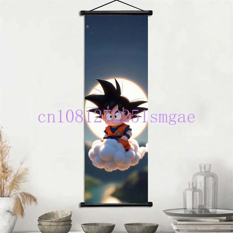 Dragon Ball Scrolls Picture Wall Art Goku Saiyan Hanging Painting Canvas Anime Poster Hot Blooded Home Decor Kawaii Kids Room
