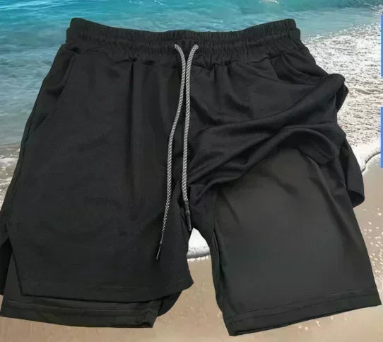 One Piece Men's Shorts Double-layer Anime Print Two-piece Quick-drying Shorts Breathable Fitness Sports Pants Summer 2026 Y2k