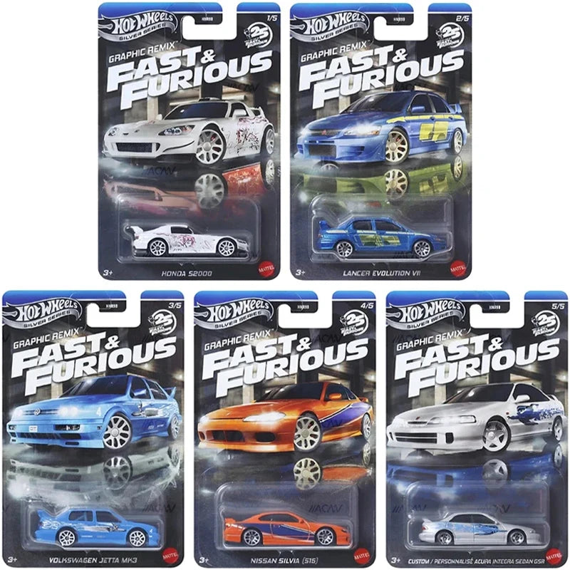 Mattel Hot Wheels Silver Series Fast & Furious 25th Themed Assorted 1/64 Die-Cast Cars - 2025 New Toy Vehicle Model
