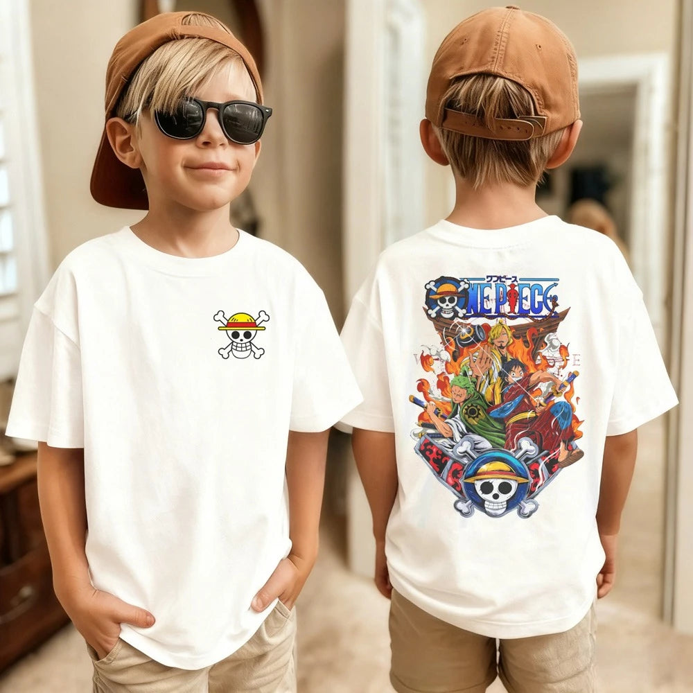 One Piece Japanese Anime Printed Men's T-Shirt Roronoa Zoro Children's Harajuku Short Sleeve Kids Luffy Cotton T-shirt Clothing