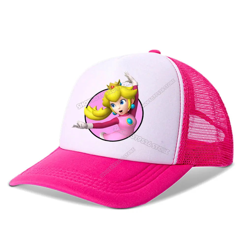 Super Marios Bros Baseball Cap Peach Princess Girl Cute Mesh Hat  Anime Kids Peak Cap Cartoon Boy Sunhat Men Women Lover Dad Hat