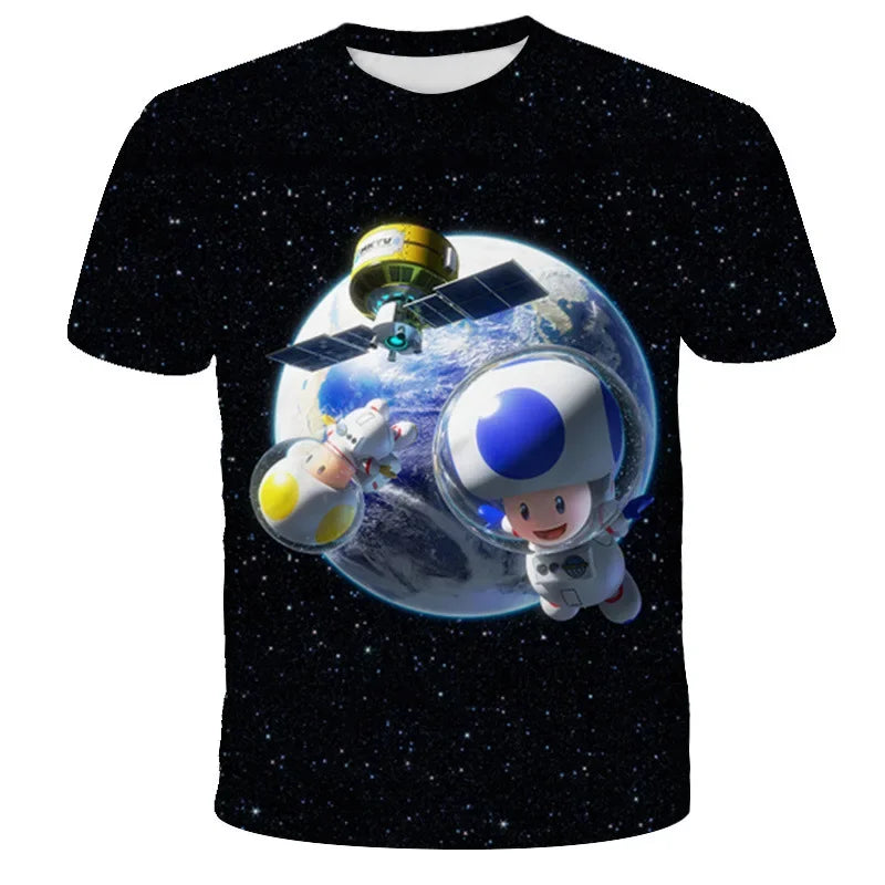 Super Mario Peach Princess Anime Manga Summer Children's Clothes Short Sleeve Boys Girls Cute Casual Fashion T-shirt Kids