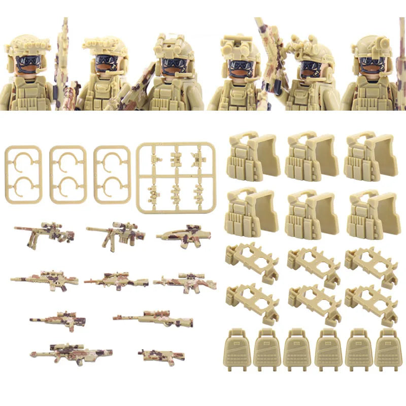 6Pcs Military Ghost Commando Army Soldiers Model Action Figure Blocks Construction Building Bricks Toys For Children