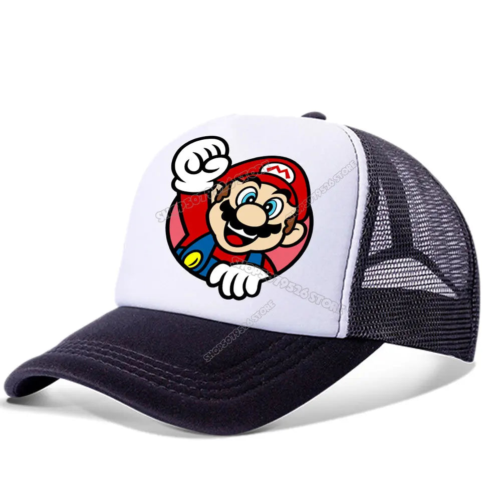Super Marios Bros Baseball Cap Peach Princess Girl Cute Mesh Hat  Anime Kids Peak Cap Cartoon Boy Sunhat Men Women Lover Dad Hat
