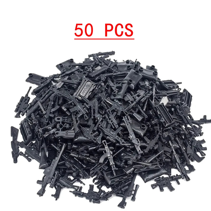 25/50/100Pcs Soldier Police Gangster WW2 Army Military Weapons SWAT Machine Gun Mortar Building Blocks Figure Model Brick Toy
