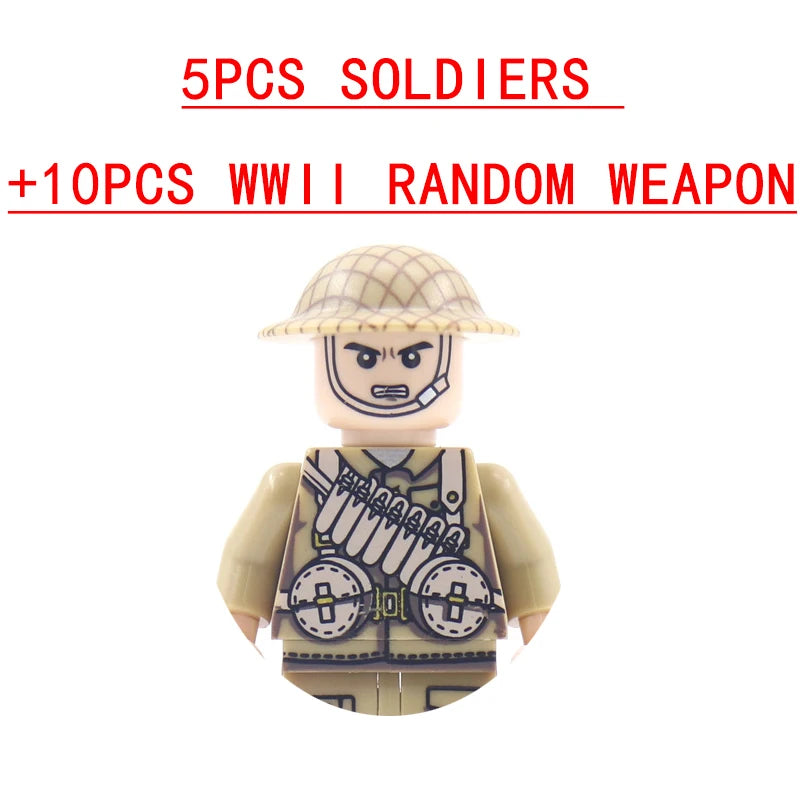 25/50/100Pcs Soldier Police Gangster WW2 Army Military Weapons SWAT Machine Gun Mortar Building Blocks Figure Model Brick Toy