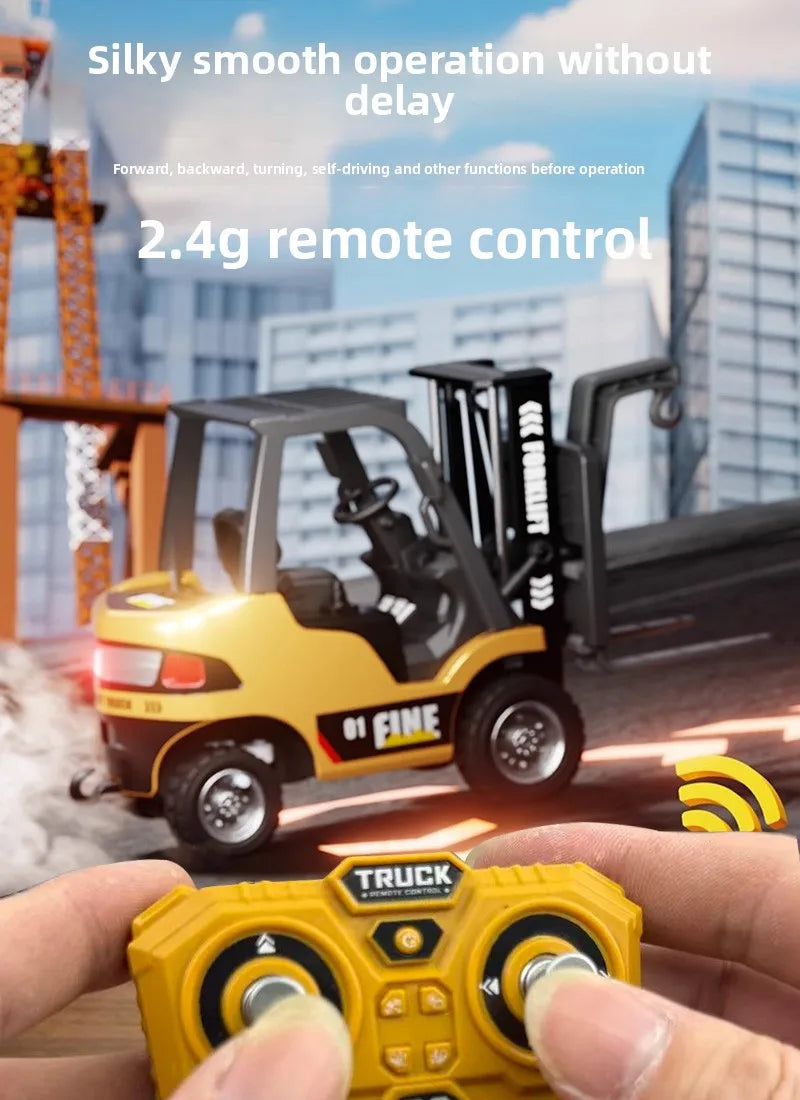 1/64 2.4G RC Mini Alloy Forklift With Trailer Desktop Game Full-scale APP Remote Control Engineering Lift Truck Kids Toys Gifts