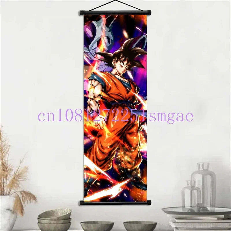 Dragon Ball Scrolls Picture Wall Art Goku Saiyan Hanging Painting Canvas Anime Poster Hot Blooded Home Decor Kawaii Kids Room