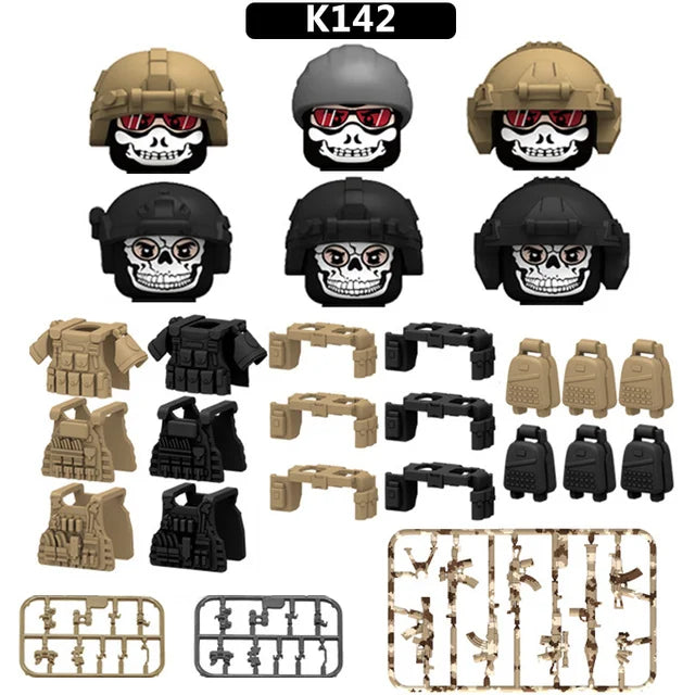 6Pcs Military Ghost Commando Army Soldiers Model Action Figure Blocks Construction Building Bricks Toys For Children