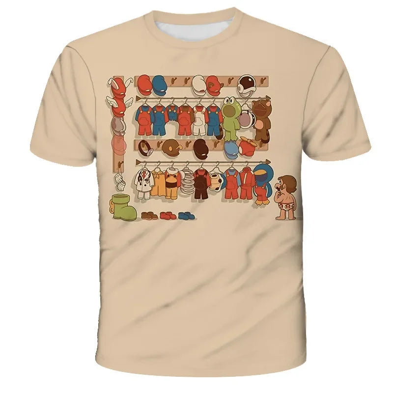 Super Mario Peach Princess Anime Manga Summer Children's Clothes Short Sleeve Boys Girls Cute Casual Fashion T-shirt Kids