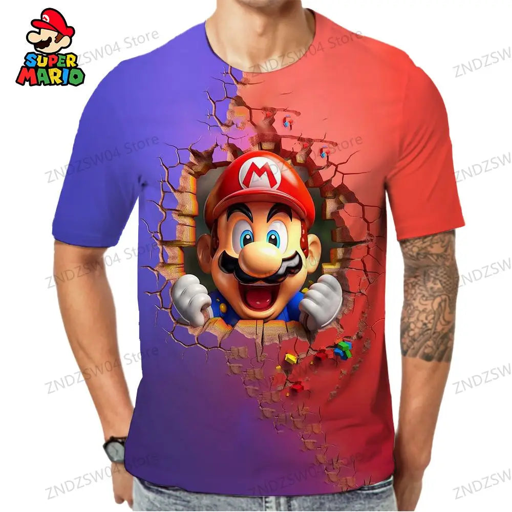 Super Mario T-shirts Parent-child Wear Fashion 2024 Summer Men's Children's T-Shirt Oversize Anime Tops Quick Dry Streetwear Y2k