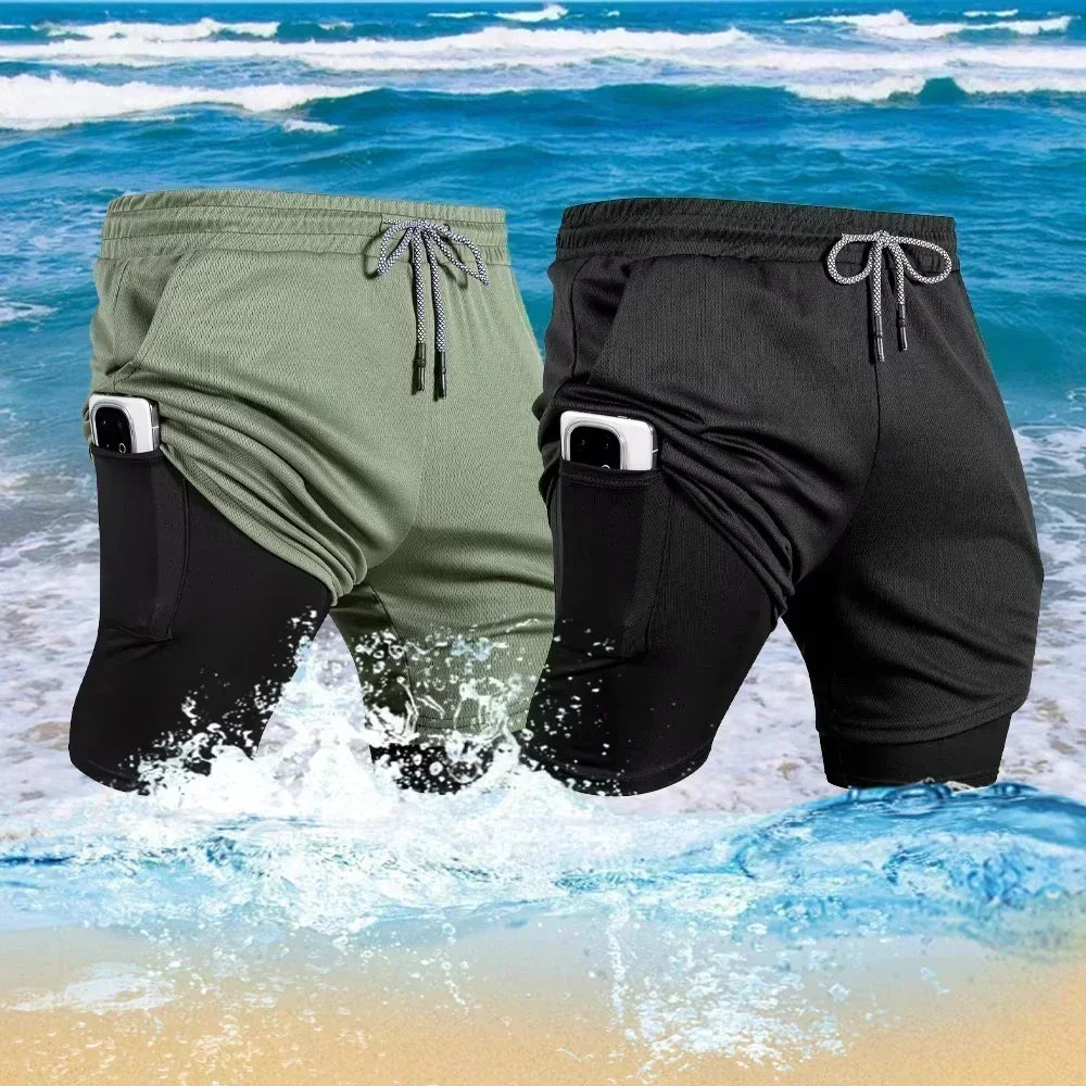 One Piece Men's Shorts Double-layer Anime Print Two-piece Quick-drying Shorts Breathable Fitness Sports Pants Summer 2026 Y2k