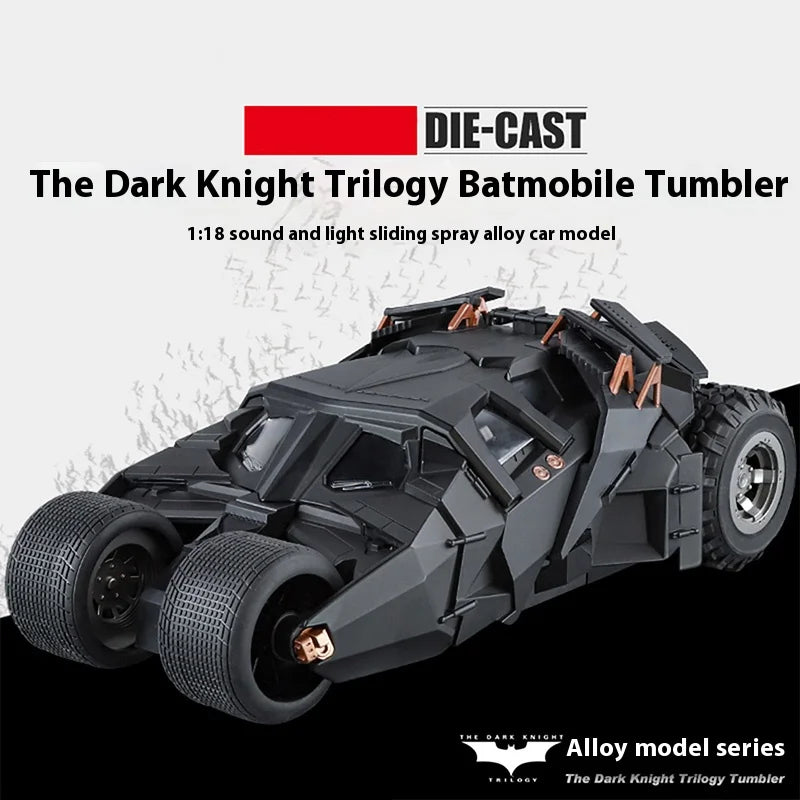 1:18 Cool Batmobile alloy model toys, exquisite desktop ornaments, cool sound and light spray, Christmas gifts