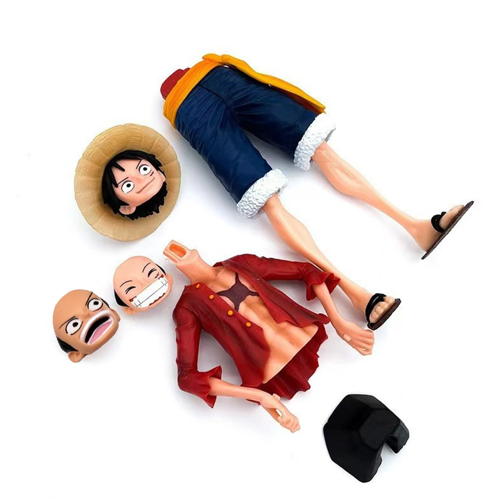28cm  One Piece Anime Figure Confident Smiley Luffy Three Form Face Changing Doll Action Figurine Model Toys  Kits