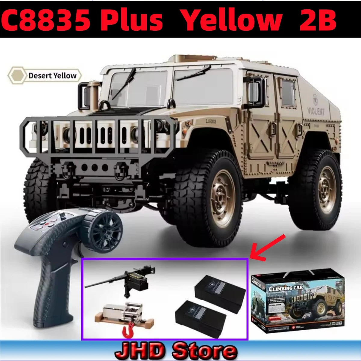 JHD For JJRC C8835 RC Car Simulation 4x4 All-terrain 2.4G Off-road Climbing Electric Truck with LED Light  With Spare Battery