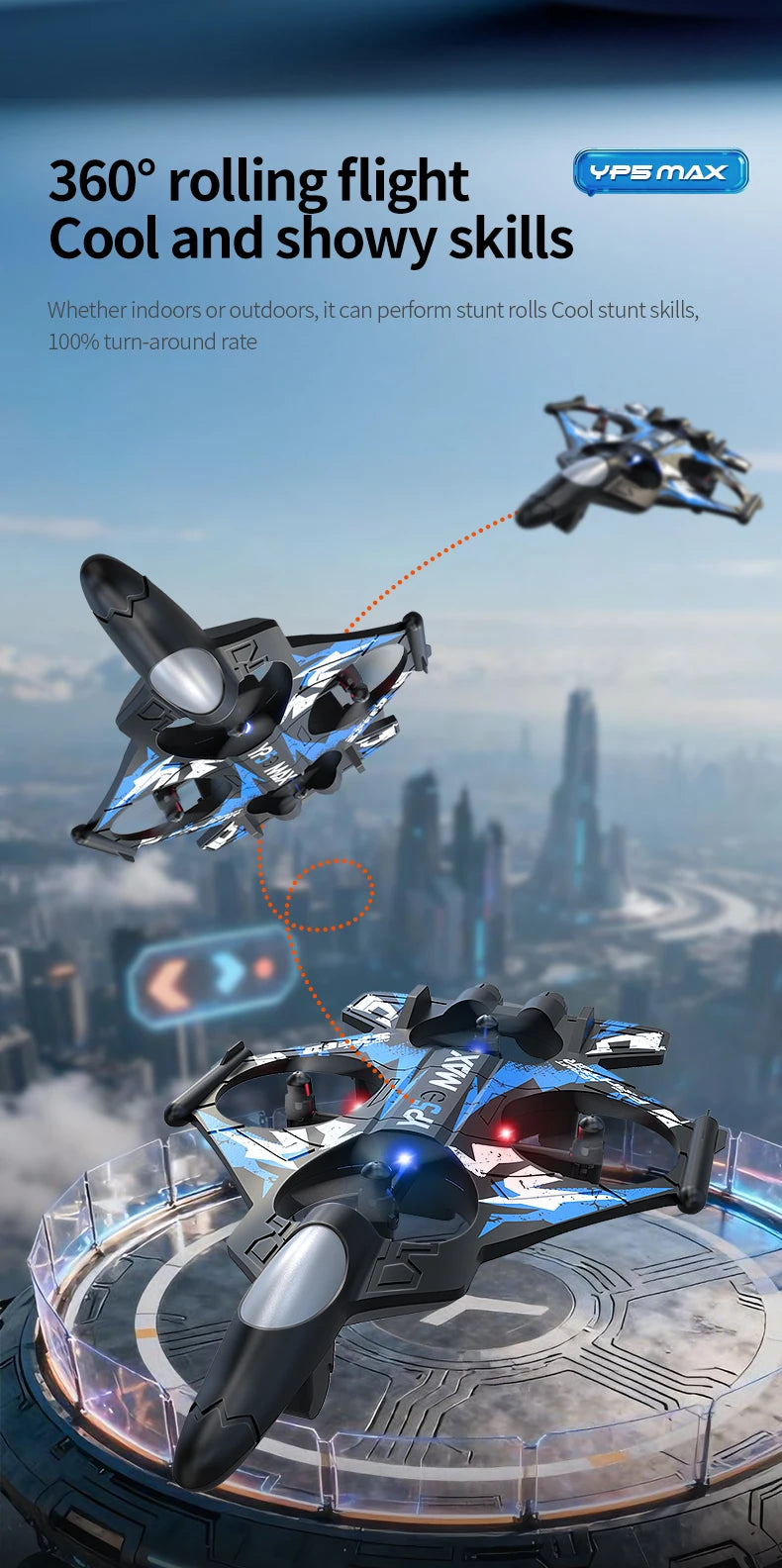 2026 New YP5MAX RC Foam Airplane 2.4GWIFI Fighter Stunt Tumbling Helicopter with Colored LED Lights Toys