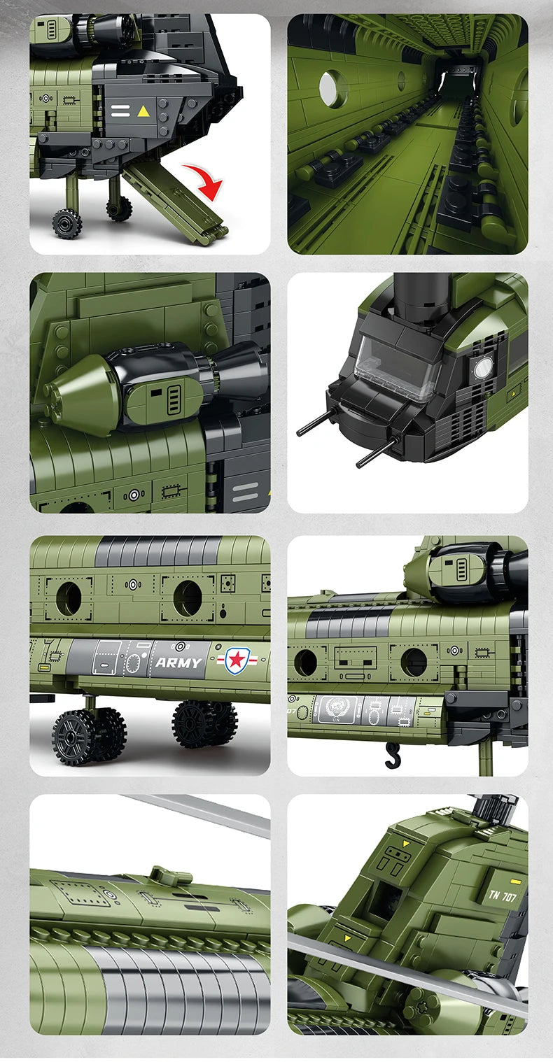 1451PCS CH-47 Chinook Transport Plane Building Blocks Military Armed Helicopter Fighter Model Bricks Toys For Kids Holiday Gifts