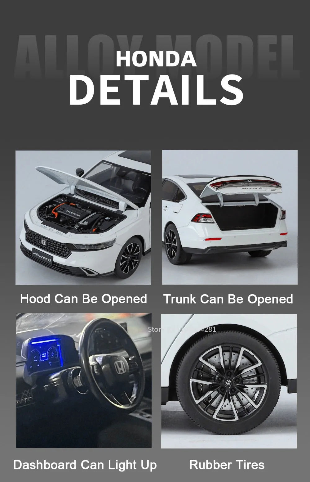 1:18 HONDA Accord Alloy Miniature Model Diecast Toy Door Opened Sound Light Pull Back Front Wheel Steering Classic Birthday Gift