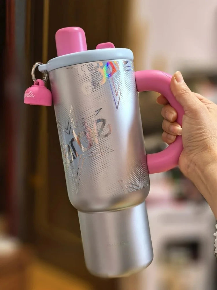 1.2L Barbie Large Capacity Ice Tumbler Vacuum Insulated Large Capacity Cup Stylish Water Bottle With Straw Cute Daily Drink Cup
