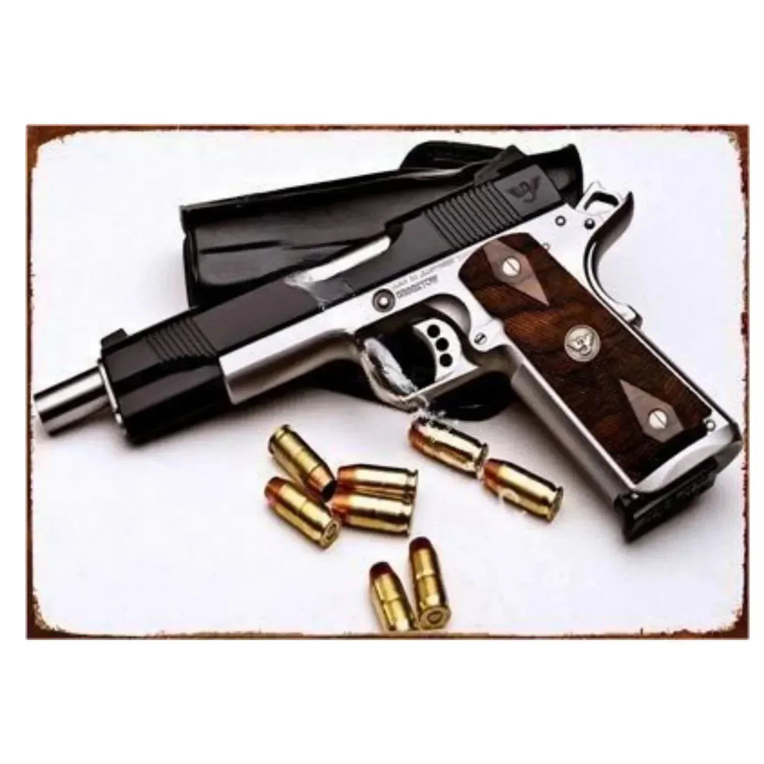 Pistol Metal Signs, Exuding Military Flair, Ideal As Wall Decoration in Man Cave, Home, Cafe, Garden, Club and Bar Settings.