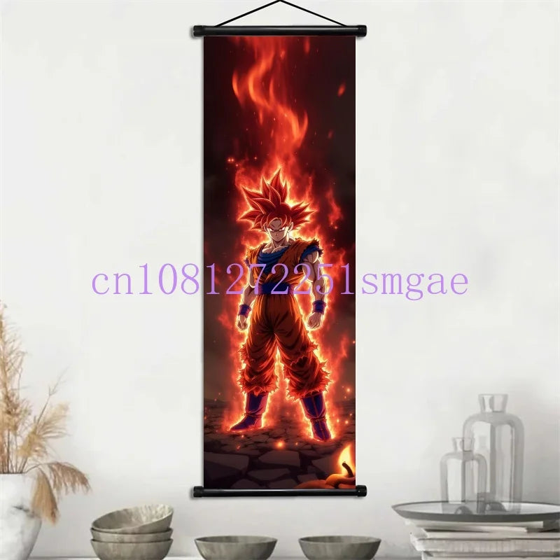 Dragon Ball Scrolls Picture Wall Art Goku Saiyan Hanging Painting Canvas Anime Poster Hot Blooded Home Decor Kawaii Kids Room
