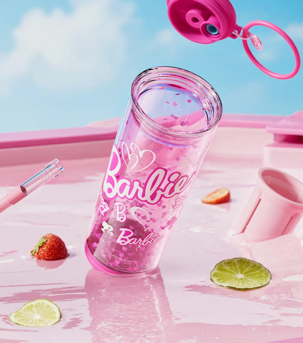 500ml/750ml Summer Barbie Transparent Cup Straw Bead Chain makeup Combo Portable Lightweight Drink Cup For School & Office Use