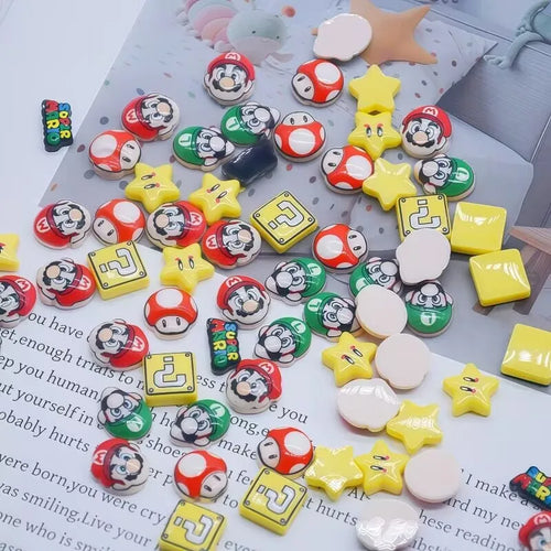 20Pcs Resin Mini game character super mario Luigi Nail charm Art Flatback acrylic Figurines DIY Miniatures Decor Craft