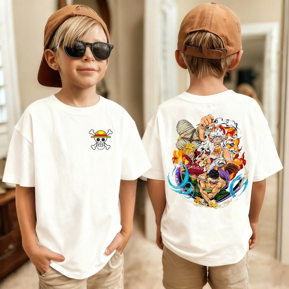 One Piece Japanese Anime Printed Men's T-Shirt Roronoa Zoro Children's Harajuku Short Sleeve Kids Luffy Cotton T-shirt Clothing