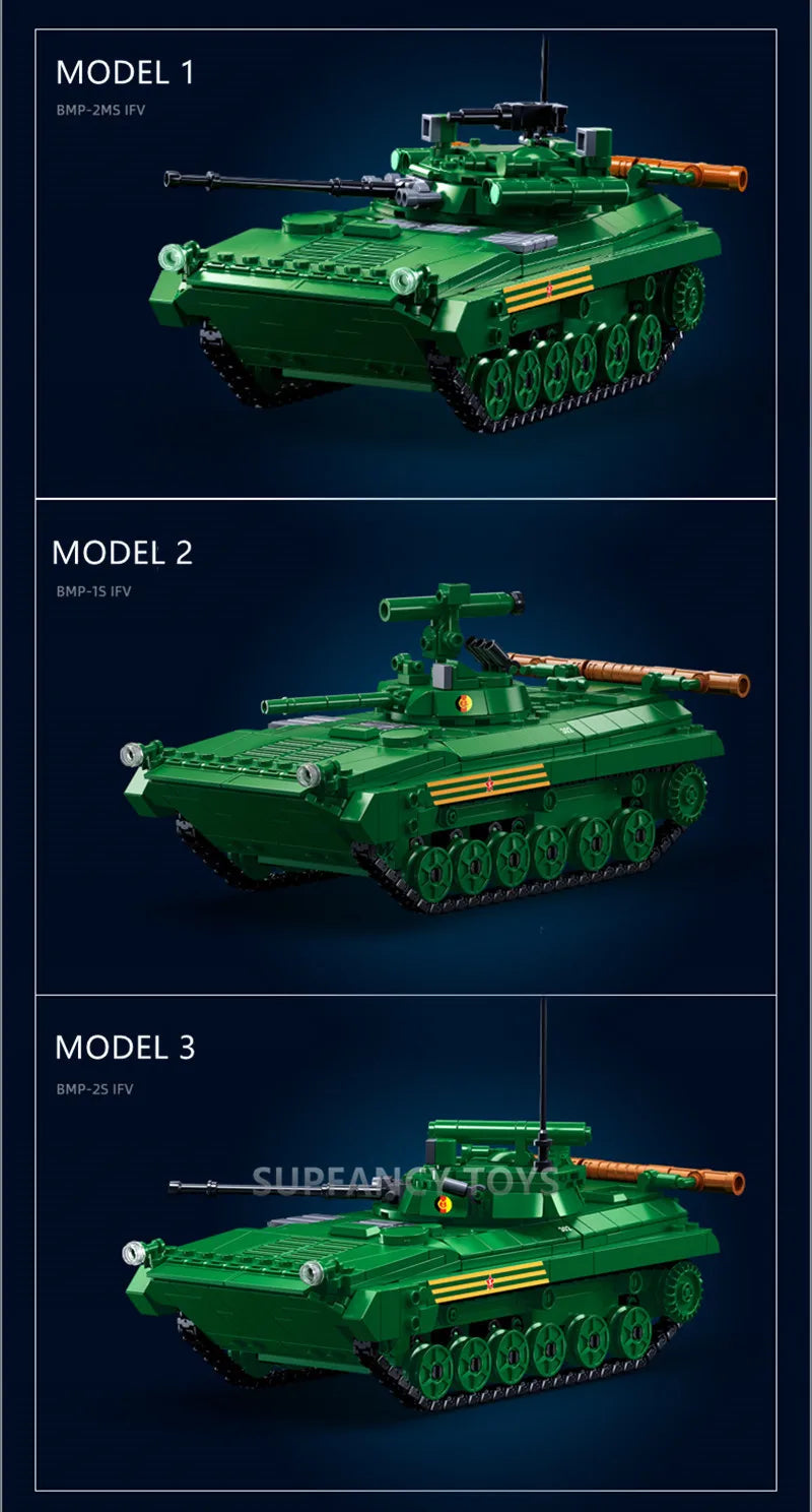 Sluban Military Tank Transport Helicopter Gunship Model Bricks Infantry Fighting Vehicle Weapon DIY Creative Building Block Toys