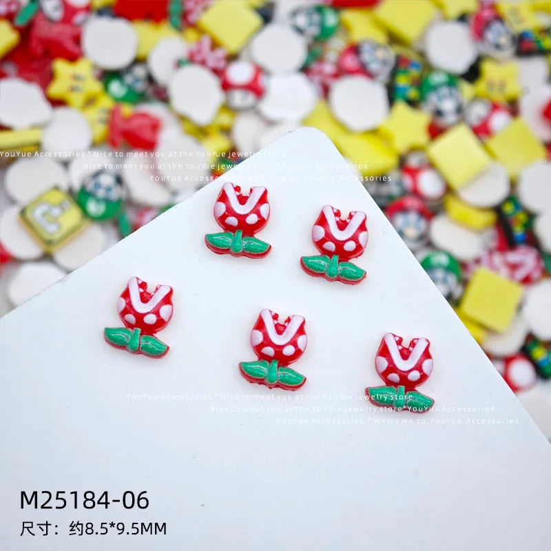 20Pcs Resin Mini game character super mario Luigi Nail charm Art Flatback acrylic Figurines DIY Miniatures Decor Craft
