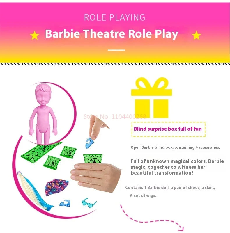 Original Barbie Doll Little Kelly Surprise Warm Water Color Changing Blind Box Dress Up Game Accessories Toy Child Birthday Gift