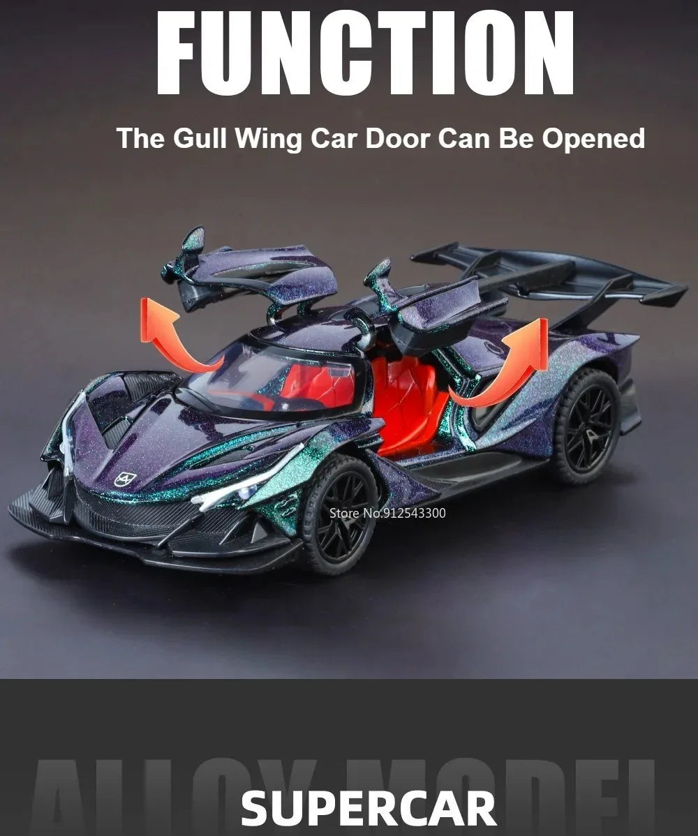 Scale 1:32 Apollo EVO IE Car Model Toy Metal Diecast Pull Back Super Cars Doors Opened Vehicle Models Best Gifts for Kids