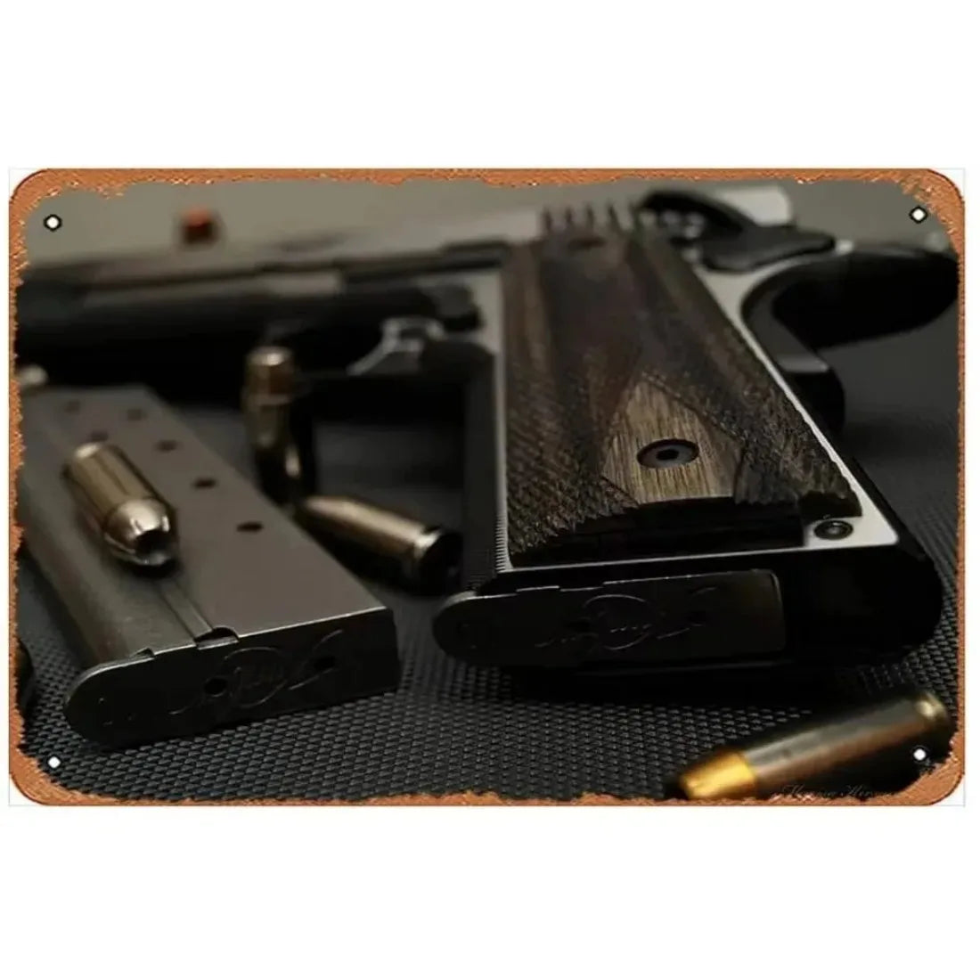 Pistol Metal Signs, Exuding Military Flair, Ideal As Wall Decoration in Man Cave, Home, Cafe, Garden, Club and Bar Settings.