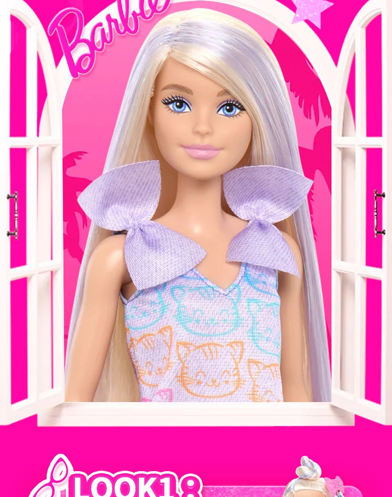 Original Mattel Odile Face Barbie Braid Doll Fashion Dressing And Matching Barbie Charm Gift Box Model Collection Toy Girl