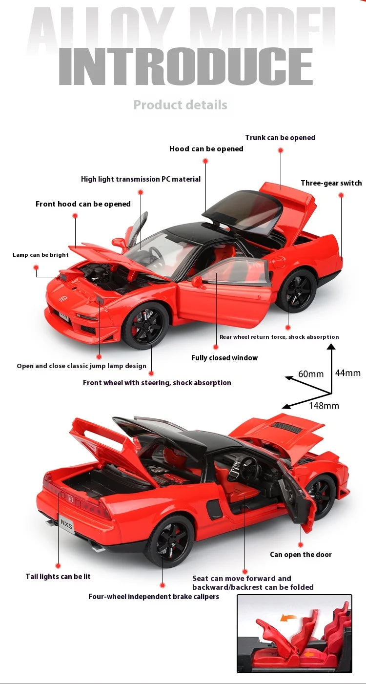 1:32 Honda Acura NSX NA1 Supercar Racing Sports Couple Alloy Metal Diecast Model Car Sound & Light Collection Simulation Gifts
