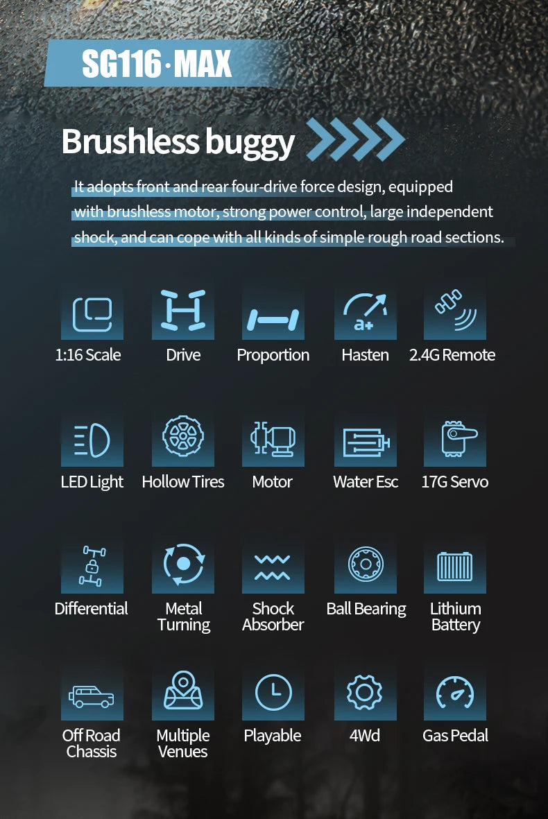 ZLL SG316 MAX 1:16 High Speed Drift Racing Car 80KM/H Brushless Motor 4WD RC Off Road Car Monster Trucks Toys for For Kids Gifts