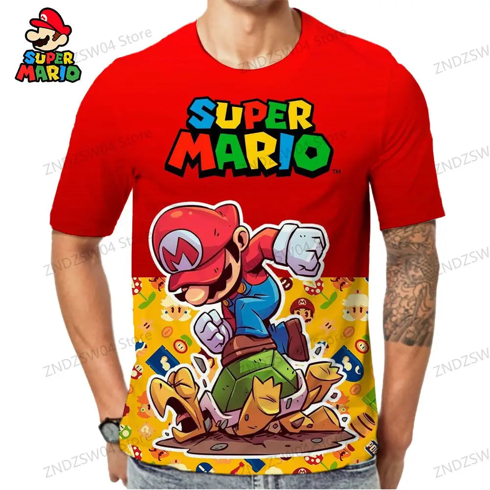 Super Mario T-shirts Parent-child Wear Fashion 2024 Summer Men's Children's T-Shirt Oversize Anime Tops Quick Dry Streetwear Y2k